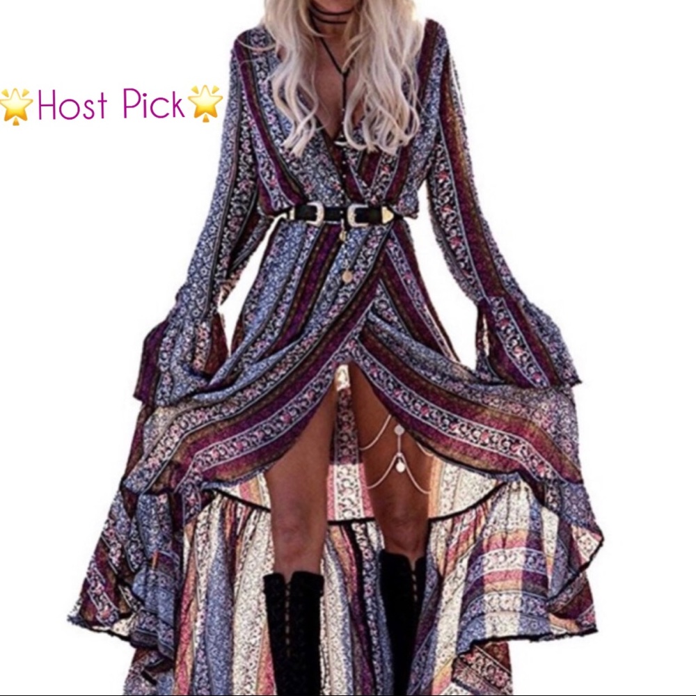 🎉HP🎉☮️NWT Boho Floral Long Sleeve Maxi Dress ☮️ - Picture 2 of 7